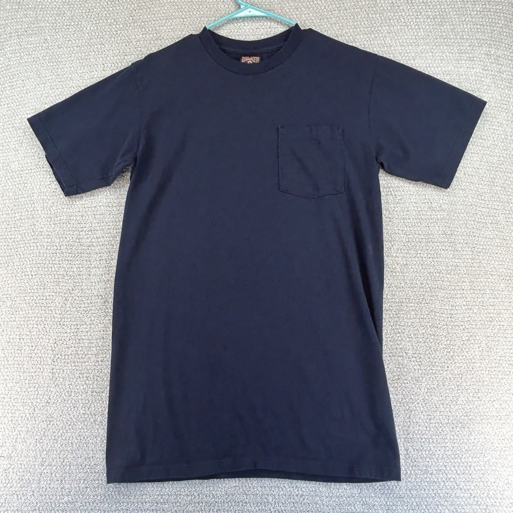 Vintage Duluth Trading Company T-Shirt Mens Large Navy Blue Blank Pocket USA